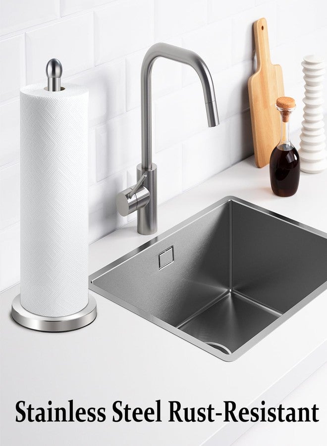 DAWNER Paper Towel Holder for Countertop, Easy One-Handed Tear, Stainless Steel, Weighted Base with Suction Cups, Non-Slip Paper Towel Stand for Kitchen, Bathroom, Brushed Nickel - Image 4